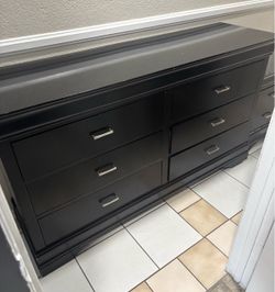 Black Wood Dresser with Silver Handles