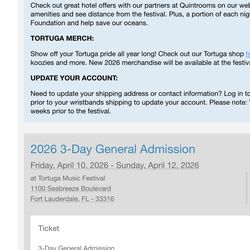 Tortuga 3 day pass 2 day ticket