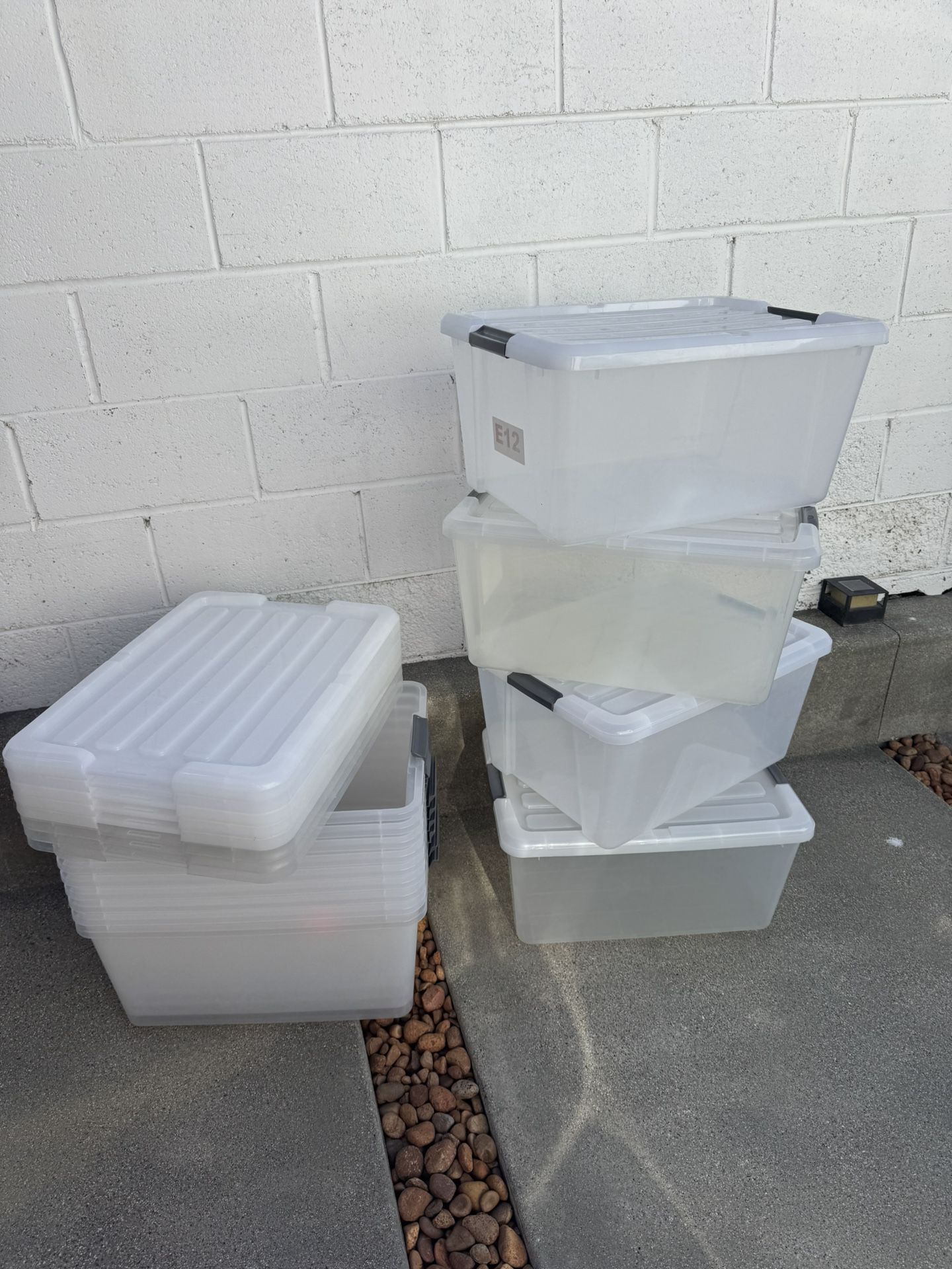 45 Qt Clear Storage Boxes – Stackable Plastic Storage Containers with Secure Lids (Used, Good Condition)
