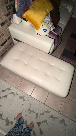 Cream leather ottoman