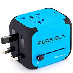 Travel Adapter, International Power Adapter - 2 USB + Plug for Europe, UK, US, Asia & AUST + Universal Outlet - Built-in Spare Safety Fuse, Gift Pouc