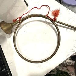 Large Brass Colored Metal Looped Horn 18” Long  - Great for Holiday Decor 