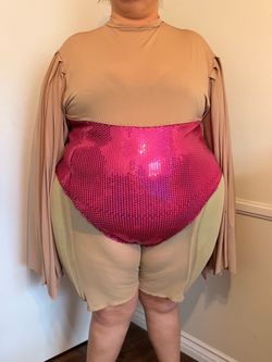 Nude & Hot Pink Sequin Dramatic Sleeve Leotard