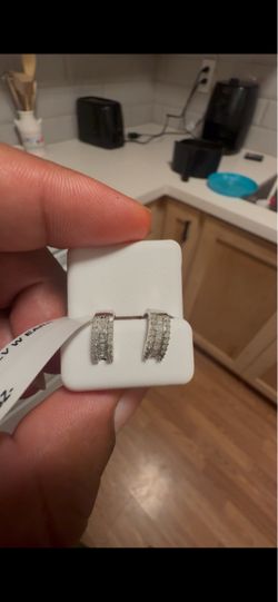 Silver Natural Diamonds Hoop Earrings