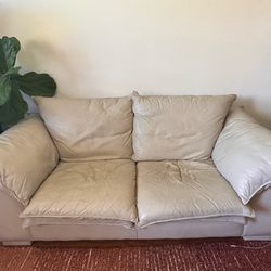 Beige Leather Two Seater Couch