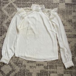 White Lace Ruffled Long Sleeves Blouse Size 6