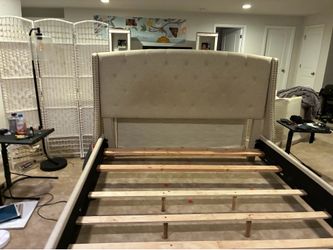 Title: Beige King Bed Frame (Optional Mattress Available) – Good Condition
