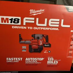 Milwaukee M18 FUEL 18V Lithium-Ion Brushless 1 in. Cordless SDS-Plus Rotary Hammer/Dust Extractor Kit, Two 6.0 Ah Batteries