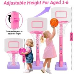 Toddler Girl Basketball Hoop Indoor Pink Adjustable Mini Basketball Goal with Ball Pump