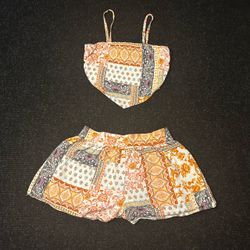 No Boundaries XS 2 Piece Boho Paisley Top & Shorts Set