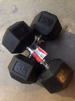 (2) 35 Pound lb Weider Hex Rubber Coated Weight Pair Dumbbells Set - Total 70lbs
