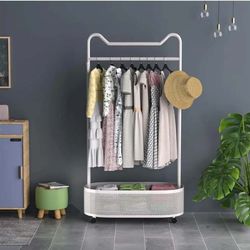 0673: New Cat Ear Garment Racks Metal Clothes Rack Coat Rack Home Clothing Rack with Storage Shelf for Hanging Clothes Coats Skirts Shirts Sweaters Wh