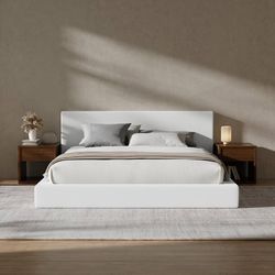 AirFrame Queen Bed Frame with Headboard, Cloud Upholstered Platform Bed Frame, 5 Inch Foam Cushioned, No Box Spring, Easy Assembly(Snow White)