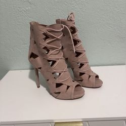 Mauve Lace-Up Cutout Heels – Size 7.5 