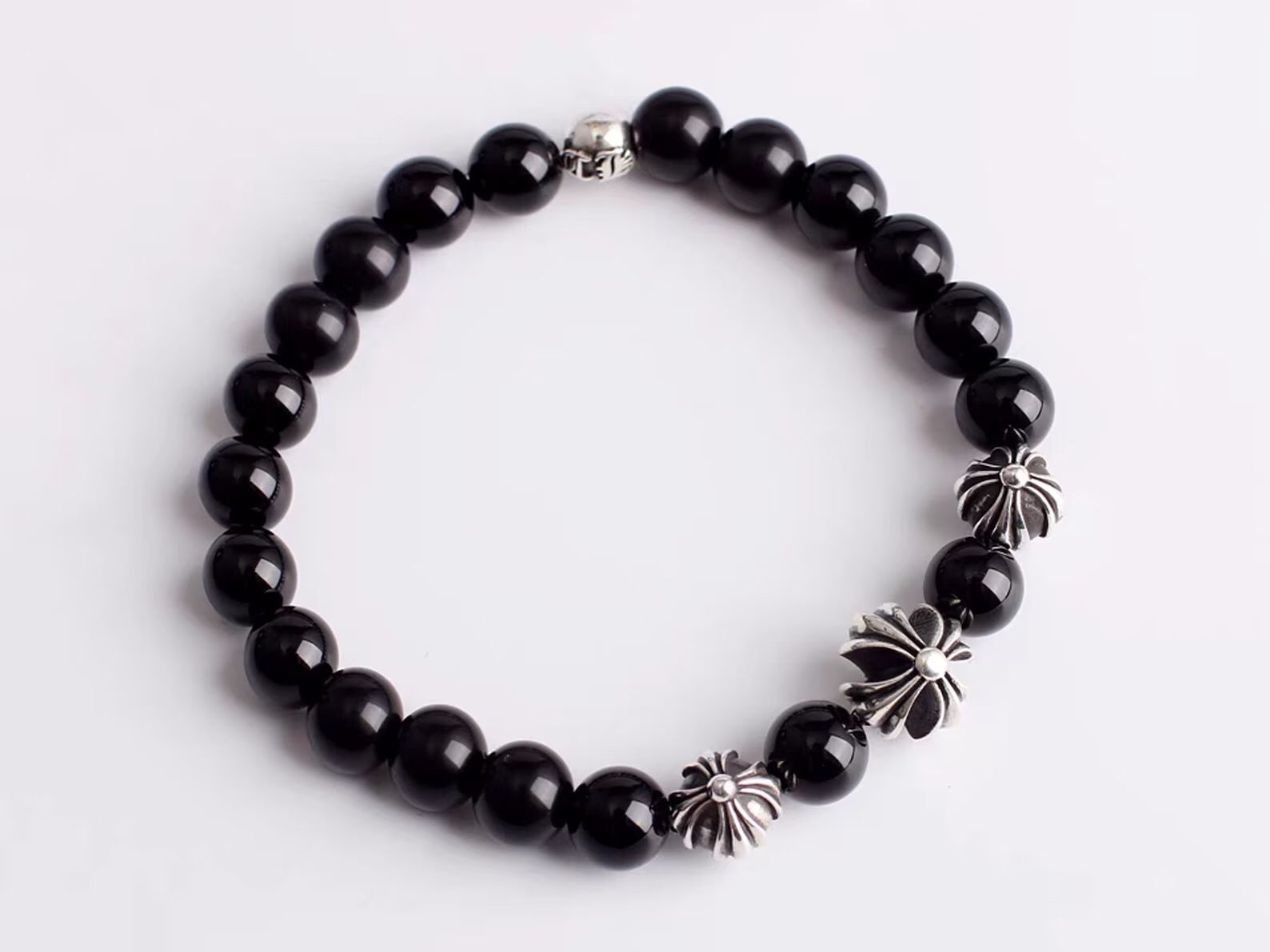 Chrome Black Beads Bracelet Hearts Bangle Blvck Paris Cross
