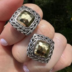 John Hardy 22k Gold and Sterling Silver Hammered Non Pierced Earrings (Clip on)