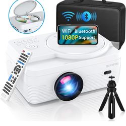 Dxyiito Full HD WiFi Bluetooth Projector with dvd player