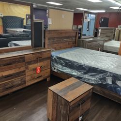 Four Piece Queen Bedroom Set Queen Bed Frame Dresser Mirror And Nightstand