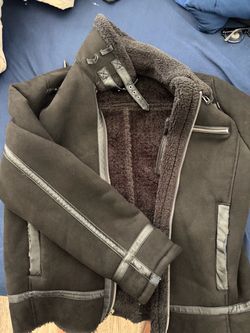 Black Shearling-Lined Aviator Jacket