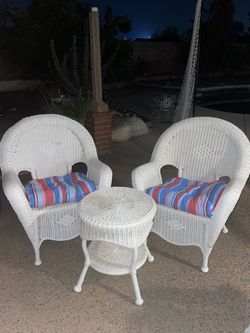 White Wicker Patio Chair and Table Set