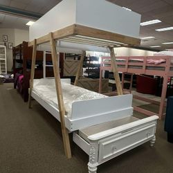 White Wood Bunk Bed 