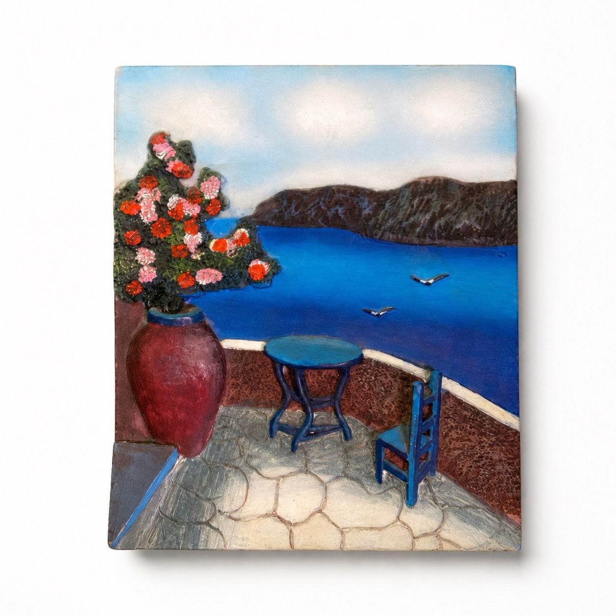 Hand Painted Ceramic Coastal Art Tile Mediterranean Ocean Scene 3D