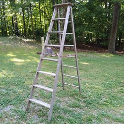 8 FOOT  WOODEN  STEP LADDED  IN REAL GOOD SHAPE VERY STURDY 65 DOLLARS