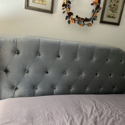 Queen Upholstered  Gray Velvet Win back Bed - Frame and Headboard