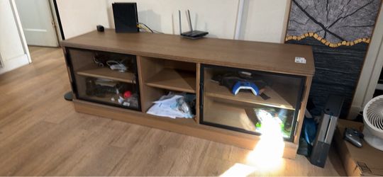 Wood TV Stand with Glass Sliding Doors