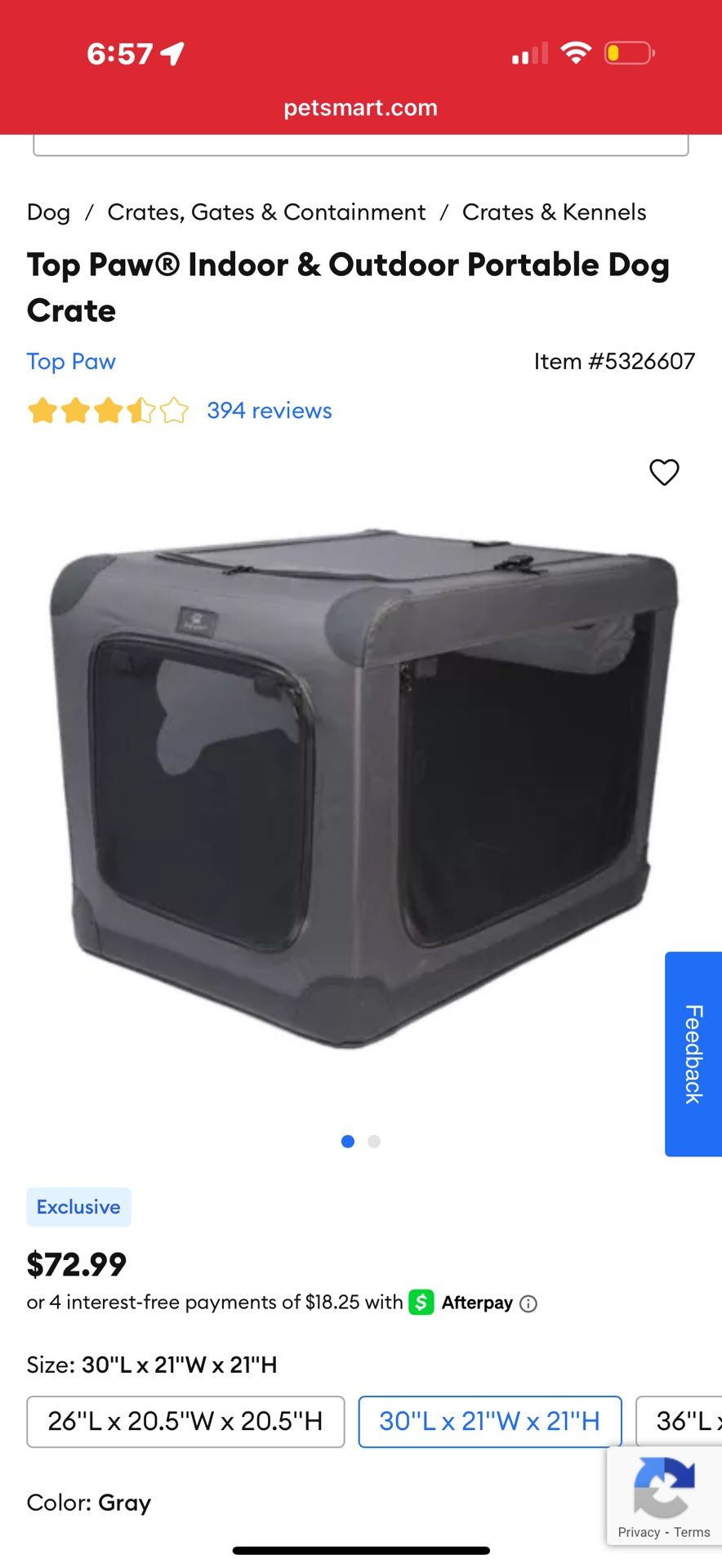 Dog Crate and Pad 30”