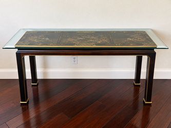 Vintage Henredon Chinoiserie Hand-Painted Console Table – Birds & Florals + Beveled Glass