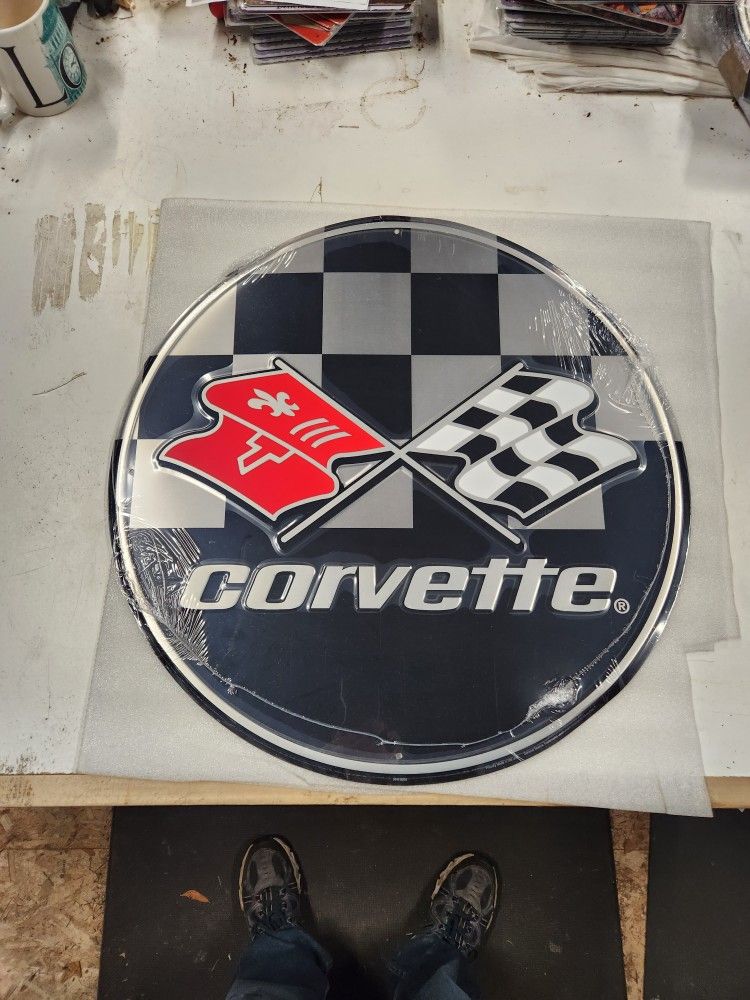 Huge Chevy Chevrolet Corvette Muscle Car Logo Embossed Metal Sign 