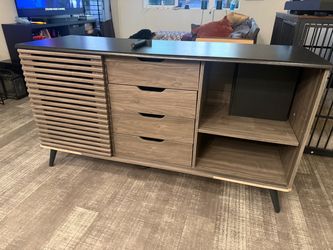 Mid-Century Style Sideboard / TV Console – Woodgrain & Black