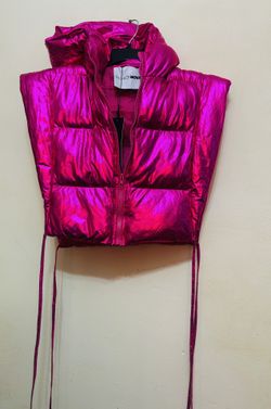 Pink Crop Bubble Vest With Hoodie