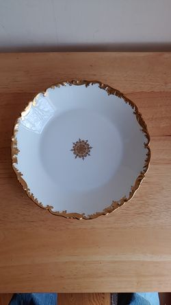 Limogos Bowl Soup Salad 71/2" porcelain White Heavy Gold Scroll Embossed Rim