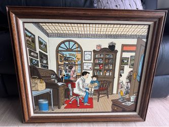 H. Hargrove Framed Serigraph Oil Painting On Canvas First Checkup Vet 983/1500