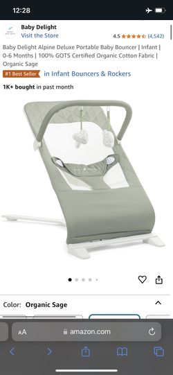 Baby Delight Alpine Deluxe Portable Baby Bouncer- organic cotton- sage