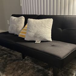 Furniture for sale – very clean and in excellent condition (TV not included). The black couch also opens up into a bed. Reason for selling: moving out