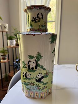 Vintage 17" Porcelain Panda Vase - Chinoiserie Decor