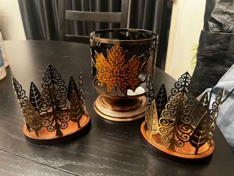Autumn Leaf Metal Candle Holders – Set