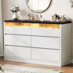 ❤️‍🔥 #B Jocoevol White 6 Drawer Dresser for Bedroom with LED Light & Deep Drawers $80