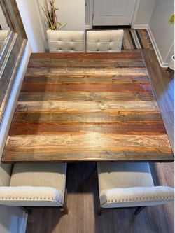 Reclaimed Wood Counter Height Dining Table - Iron Trim