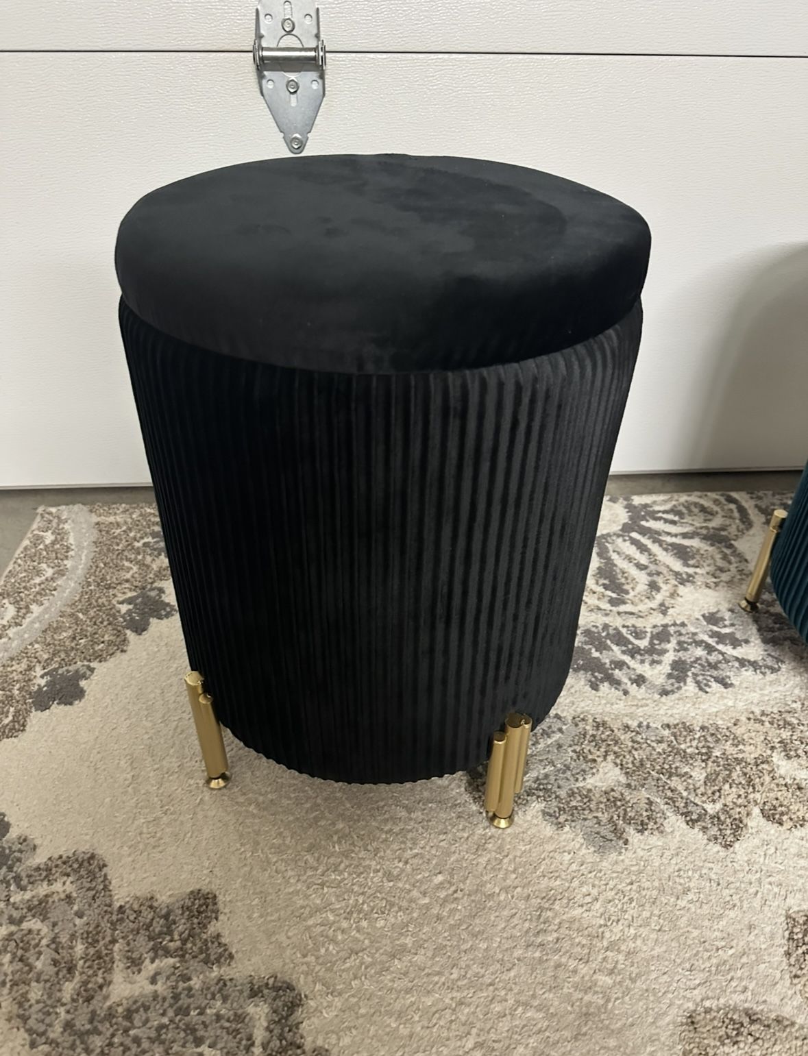 Black Velvet Ottoman , Can be used For Sitting, Storage and as an end table. New!