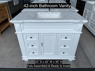 42" Bathroom Vanity with Carrara Marble Countertop & Solid Wood & Plywood Cabinet #3567