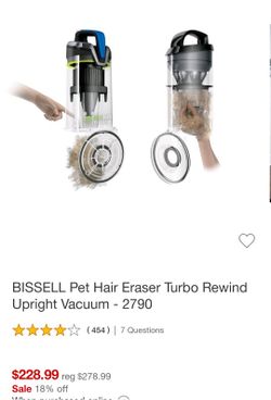 Bissell Pet Hair Eraser Turbo Rewind Vacuum - 2790