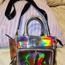 Kendall + Kylie Iridescent Holographic Mini Handbag – Silver Crossbody Purse