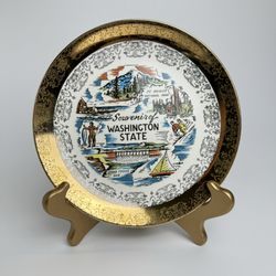 Vintage 1960’s Souvenir Washington State Crest-O-Gold Collector Plate. Made in the USA.  