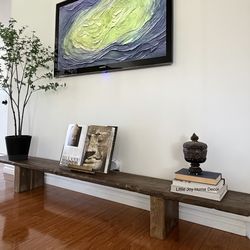 Handcrafted Wabi Sabi Style Low Profile Chunky Leg Long Bench in Chocolate Color