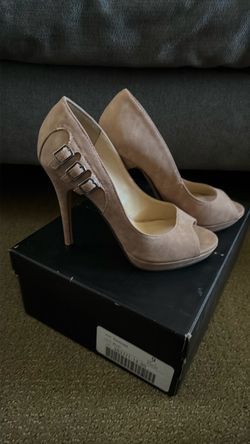 Nude Peep-Toe Stiletto Heels with Buckle Detail