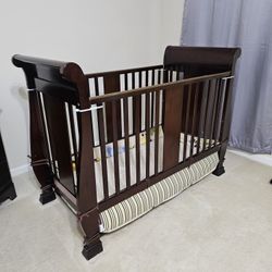 Brown Wood Baby Crib With Matress